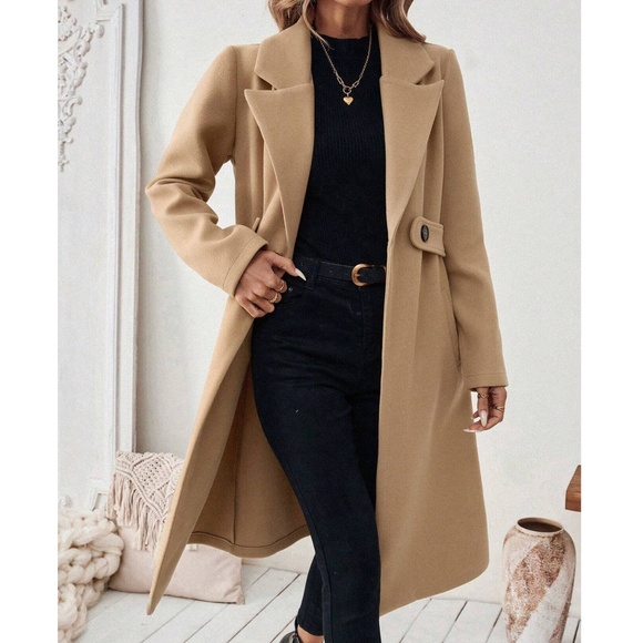 Classic Button up Pockets Loose Fit Coat Jacket - Picture 3 of 5